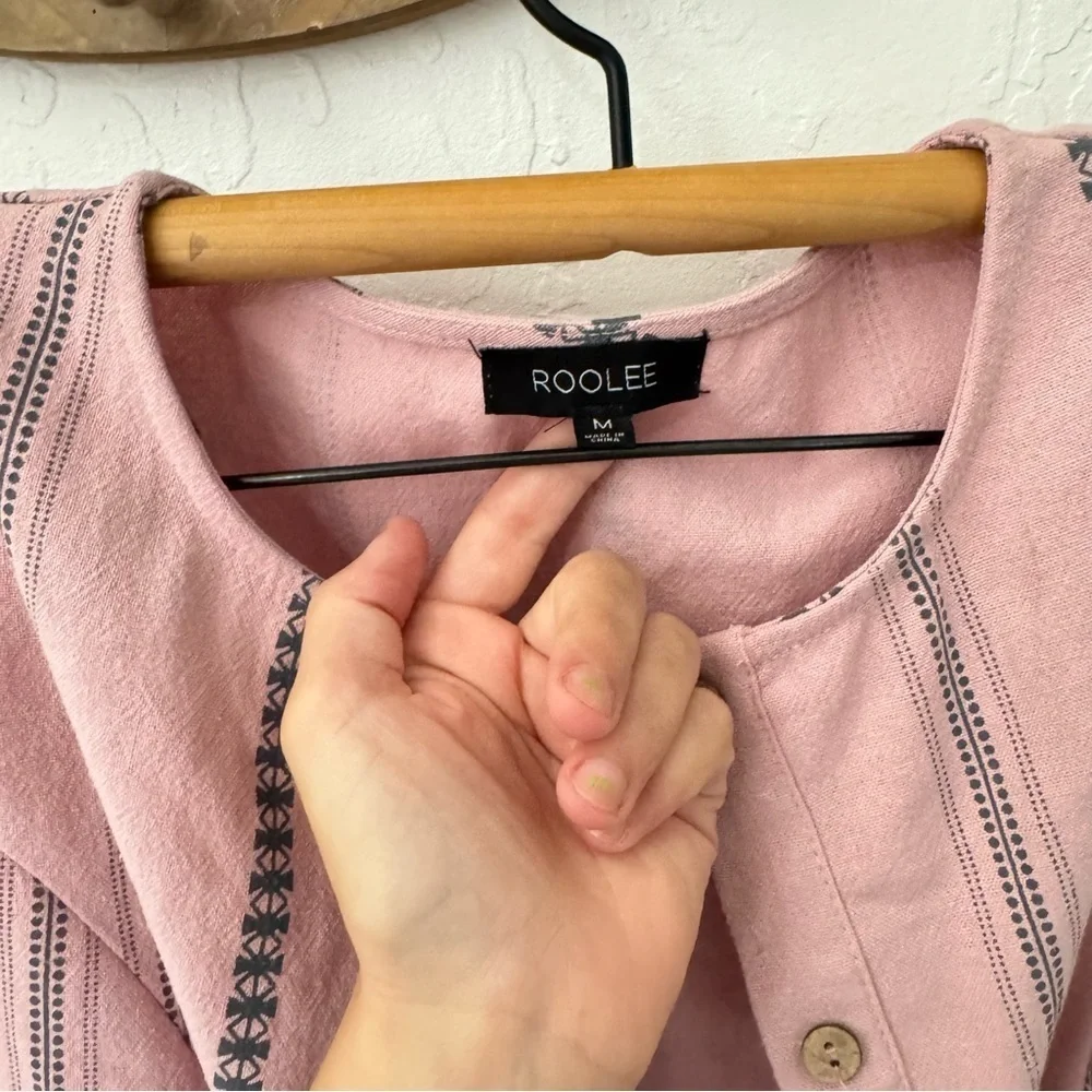 Roolee texture stripe Henley button midi dress half sleeve M - Picture 4 of 6